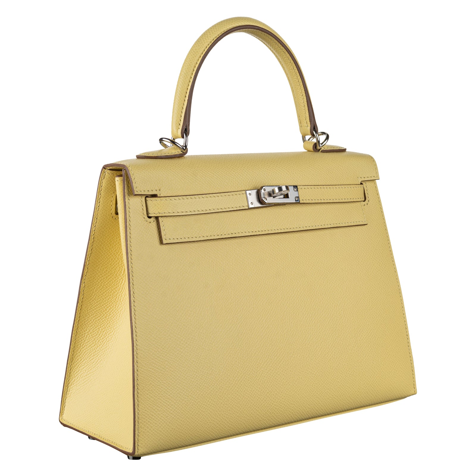 Hermès 25cm Kelly Sellier Jaune Poussin Epsom Leather Palladium