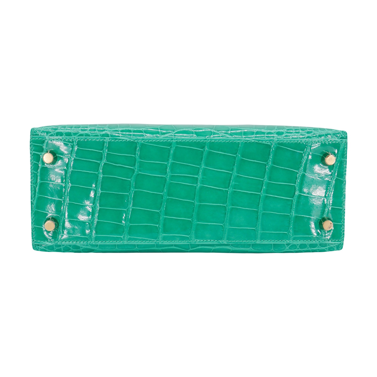 Hermès 25cm Kelly Sellier Vert Jade Shiny Alligator Gold Hardware