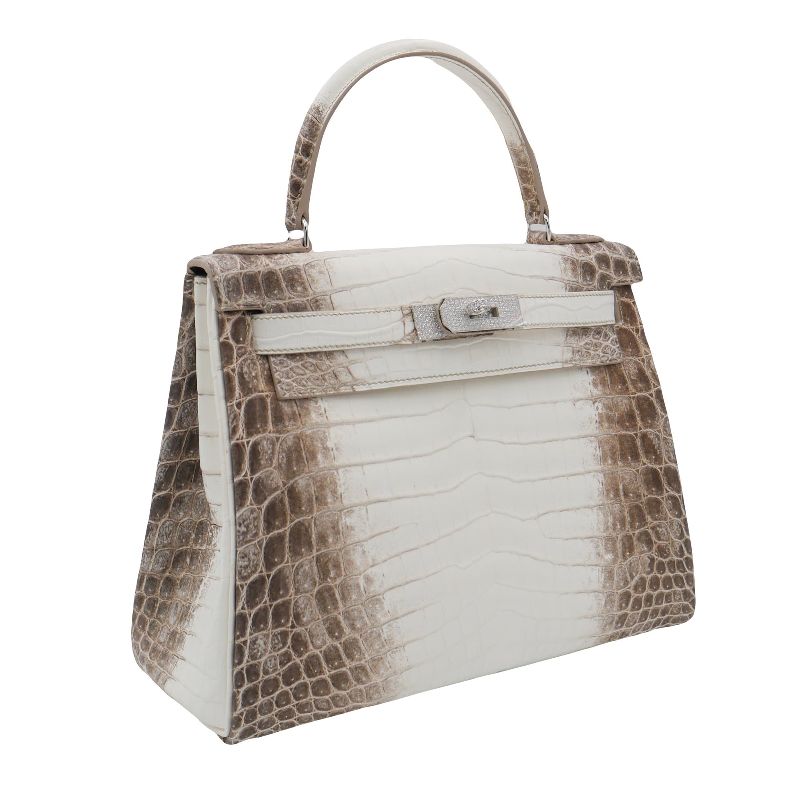 Hermès 28cm Kelly Retourne Blanc Himalaya Matte Niloticus