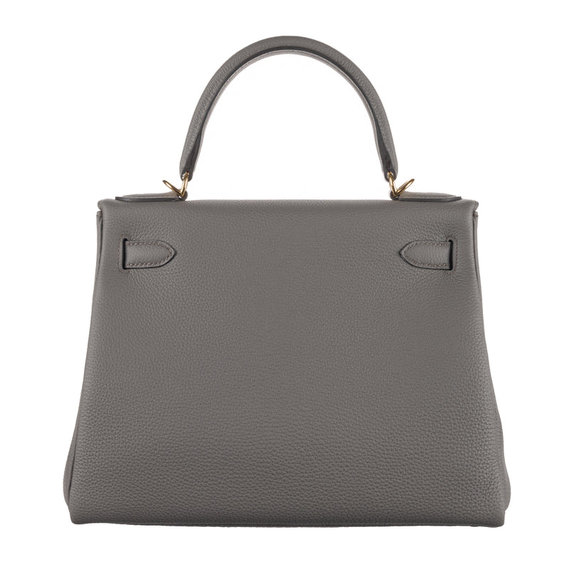 Hermès 28cm Kelly Retourne Gris Etain Togo Leather Gold Hardware