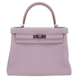 Herm√®s 28cm Kelly Retourne Mauve Pale Clemence Leather Palladium Hardware