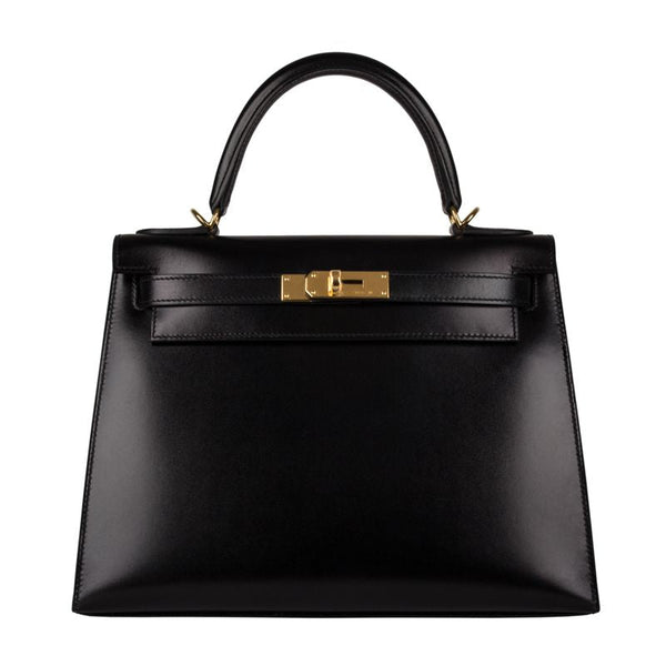 Herm�s 28cm Kelly Sellier Black Box Calf Leather Gold Hardware