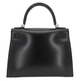 Herm�s 28cm Kelly Sellier Black Box Calf Leather Palladium Hardware