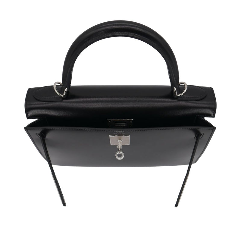 Herm�s 28cm Kelly Sellier Black Box Calf Leather Palladium Hardware