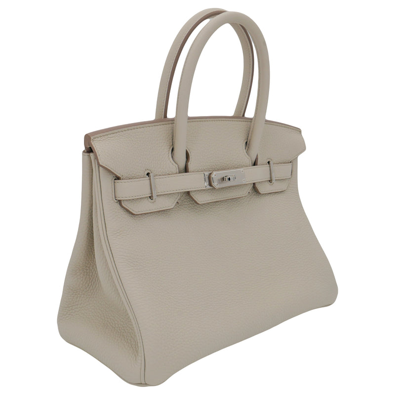 Herm�s 30cm Birkin Beton Clemence Leather Palladium Hardware