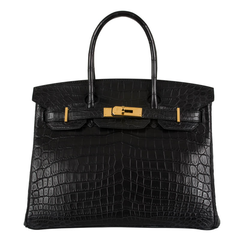 Herm�s 30cm Birkin Black Matte Niloticus Crocodile Gold Hardware