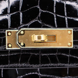 Herm�s 30cm Birkin Black Shiny Niloticus Crocodile Gold Hardware