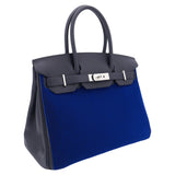 Herm�s 30cm Birkin Bleu Saphir C√¥te √† C√¥te Tuffetage Caban Swift Leather Palladium Hardware