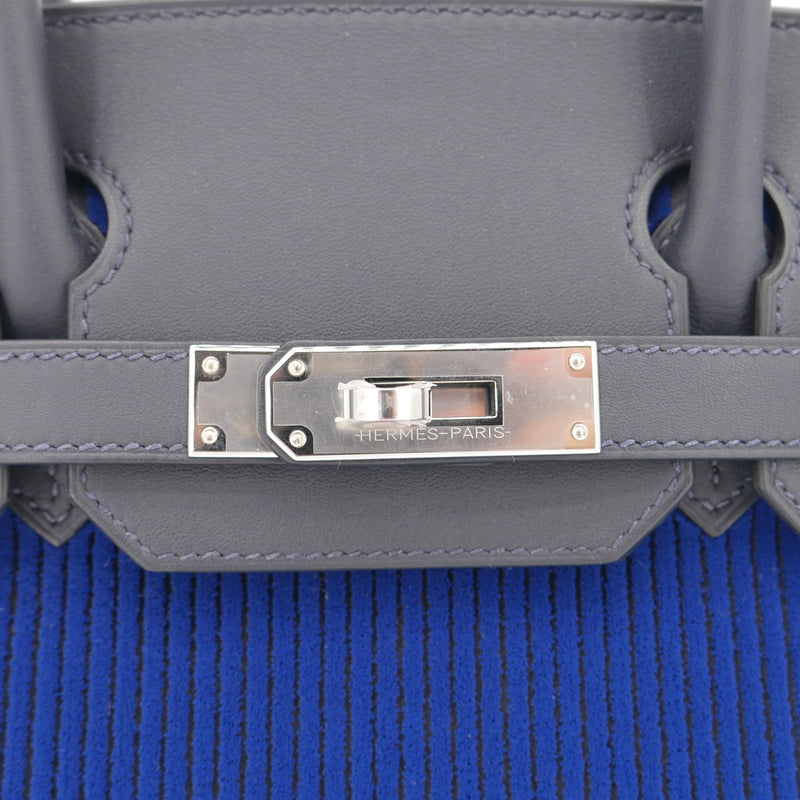 Herm�s 30cm Birkin Bleu Saphir C√¥te √† C√¥te Tuffetage Caban Swift Leather Palladium Hardware