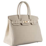 Herm�s 30cm Birkin Craie Togo Leather Rose Gold Hardware