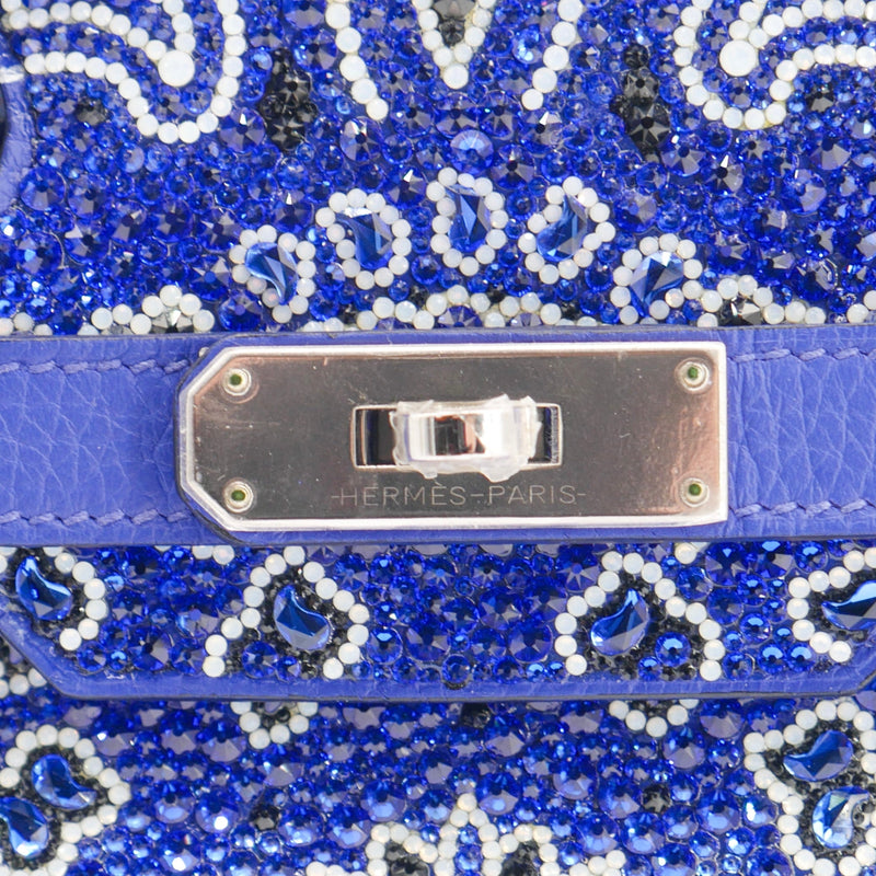 Herm�s 30cm Birkin Customized Blue Bandana Swarovski Crystal Palladium Hardware