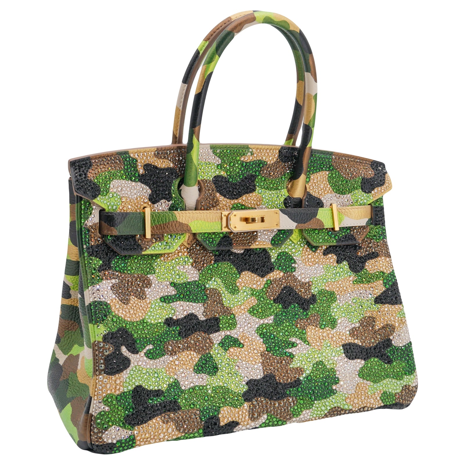 Hermès 30cm Birkin Customized Green Camouflage Swarovski Crystal