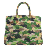 Herm�s 30cm Birkin Customized Green Camouflage Swarovski Crystal Gold Hardware