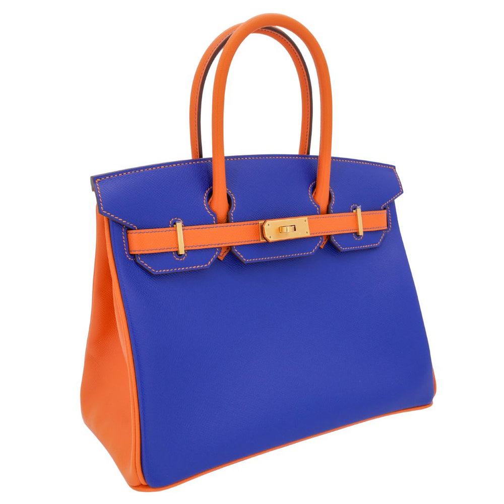 Hermès 30cm Birkin HSS Bleu Electrique/Orange Epsom Brushed Gold
