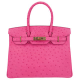 Herm√®s 30cm Birkin HSS Rose Tyrien/ Lime Ostrich Rose Gold Hardware