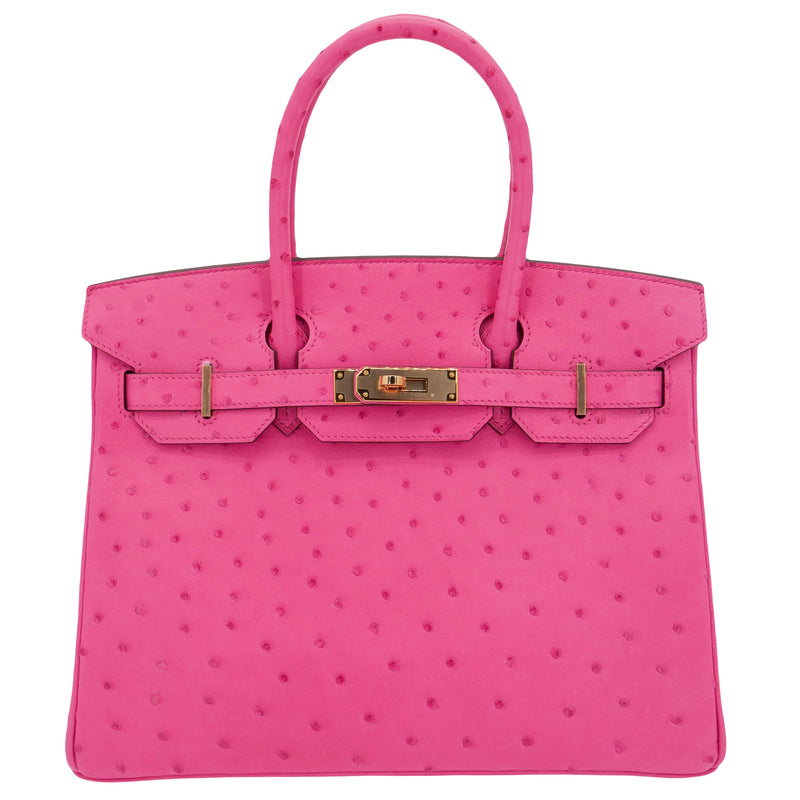 Herm√®s 30cm Birkin HSS Rose Tyrien/ Lime Ostrich Rose Gold Hardware