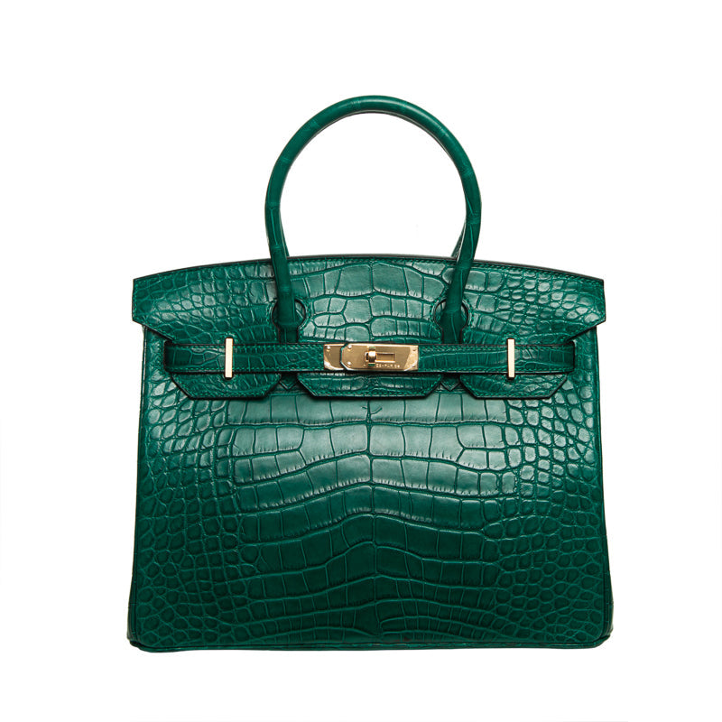 Herm�s 30cm Birkin Malachite Matte Alligator Gold Hardware