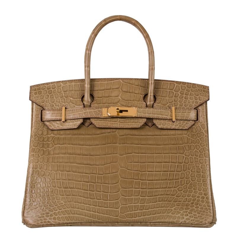 Herm�s 30cm Birkin Poussiere Matte Porosus Gold Hardware