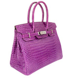 Herm�s 30cm Birkin Violet Shiny Porosus Crocodile Palladium Hardware