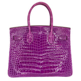 Herm�s 30cm Birkin Violet Shiny Porosus Crocodile Palladium Hardware