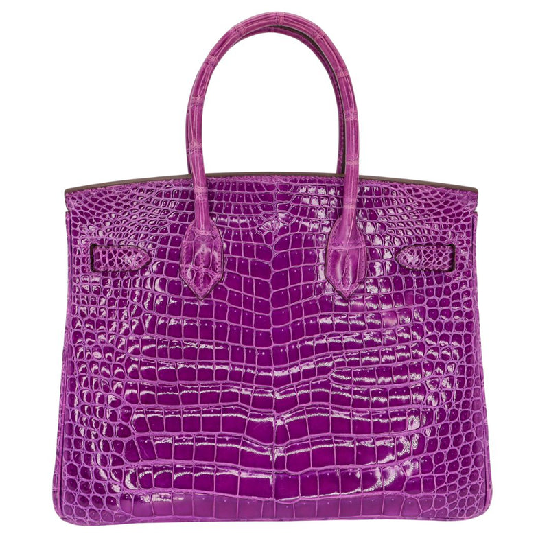 Herm�s 30cm Birkin Violet Shiny Porosus Crocodile Palladium Hardware