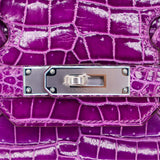 Herm�s 30cm Birkin Violet Shiny Porosus Crocodile Palladium Hardware