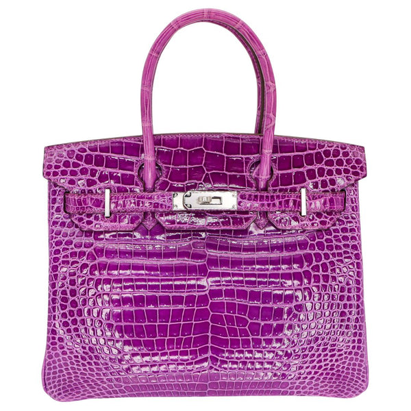 Herm�s 30cm Birkin Violet Shiny Porosus Crocodile Palladium Hardware