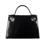 Herm√®s 32cm Kelly Black Shiny Niloticus Palladium Hardware