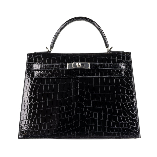 HERMES ケリー 32 ブラック Hermès 32cm Kelly Sellier Black Shiny Nilo PHW exclusive at Privé