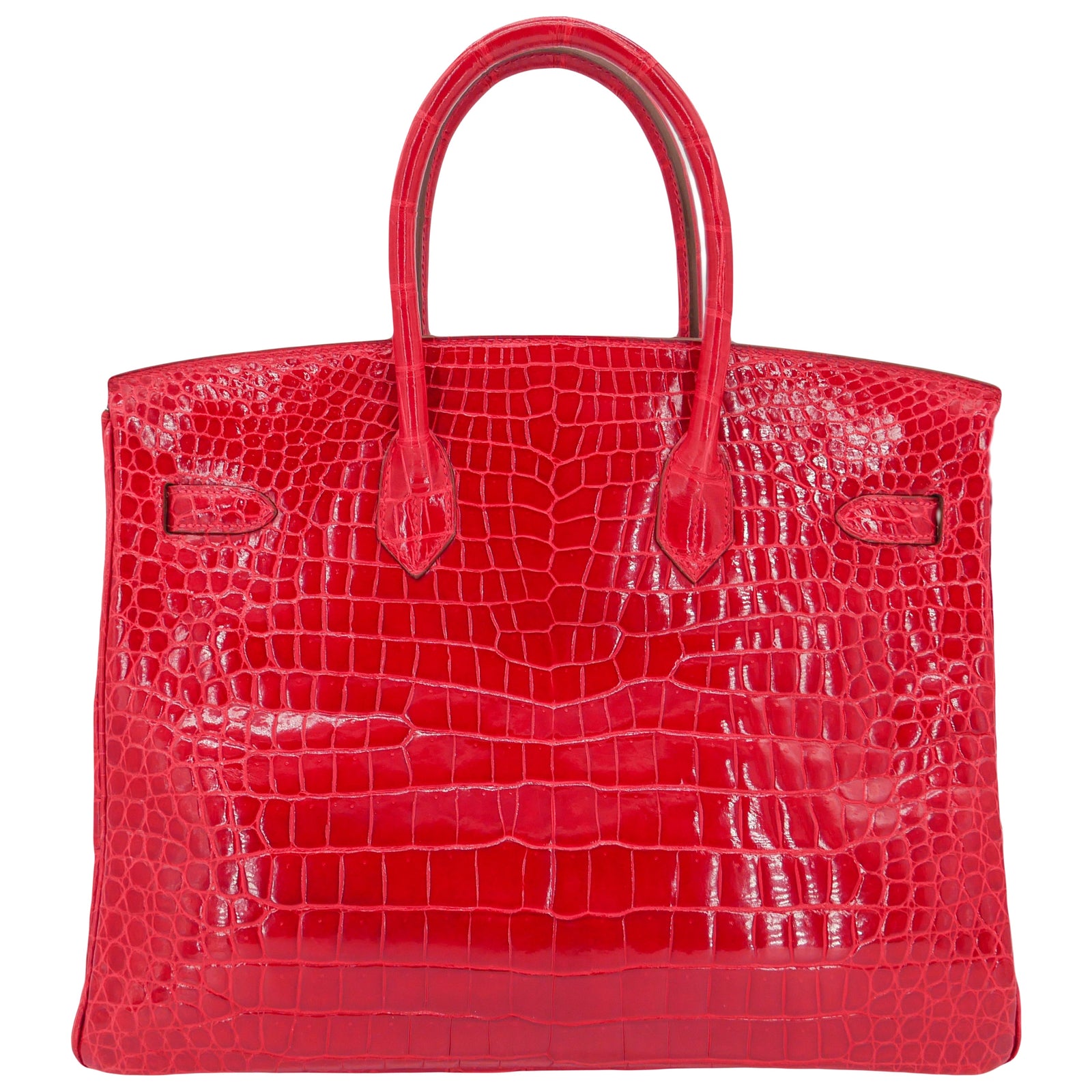 Hermès 35cm Birkin Braise Shiny Porosus Crocodile Palladium