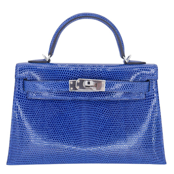 Hermès Kelly II Sellier Mini Bleu Saphir Shiny Lizard PHW