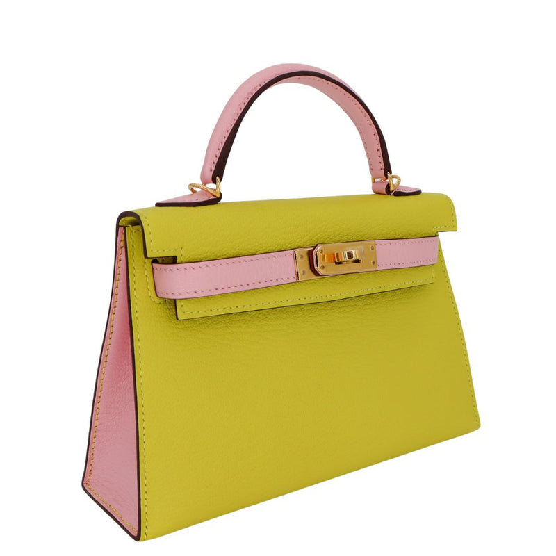 Hermès Kelly II Sellier Mini HSS Jaune Citron/Rose Sakura Chevre 