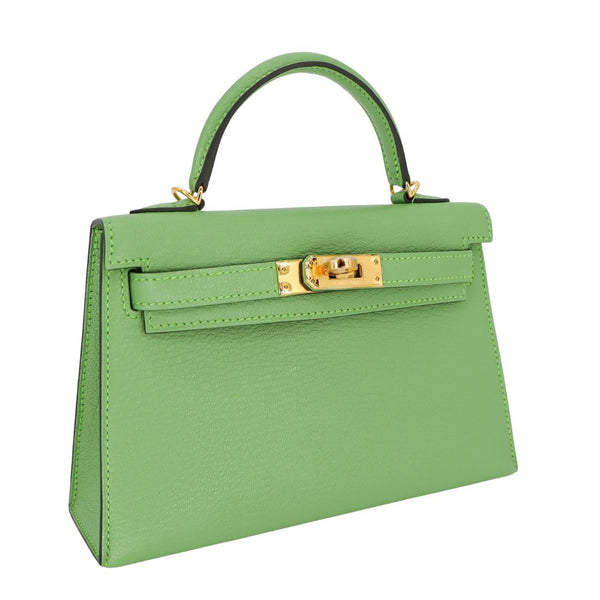 Herm�s Kelly Mini II Vert Criquet Ch√®vre Leather Gold Hardware