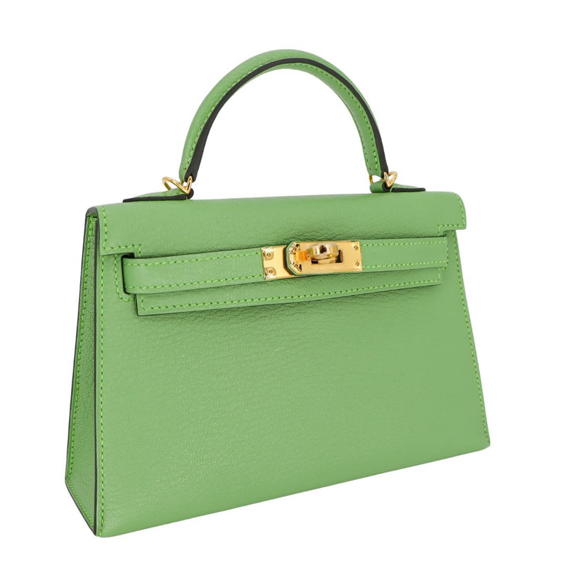 Hermès Kelly II Sellier Mini Vert Criquet Chevre Leather Gold