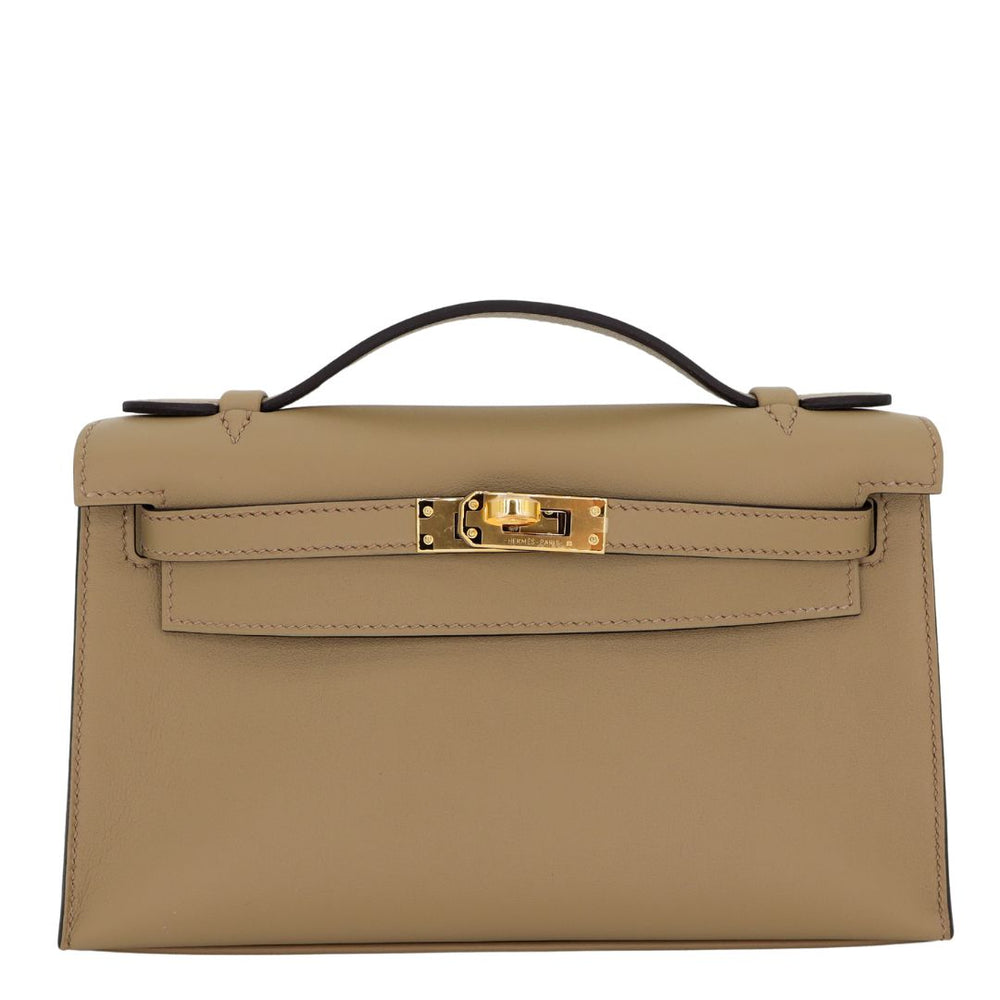 Hermès Kelly Pochette Beige Marfa Swift Leather Gold Hardware