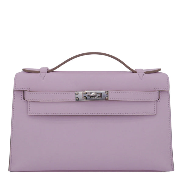 Hermes Kelly Pochette Mauve Pale Swift Leather PHW exclusive at Prive Prive Porter
