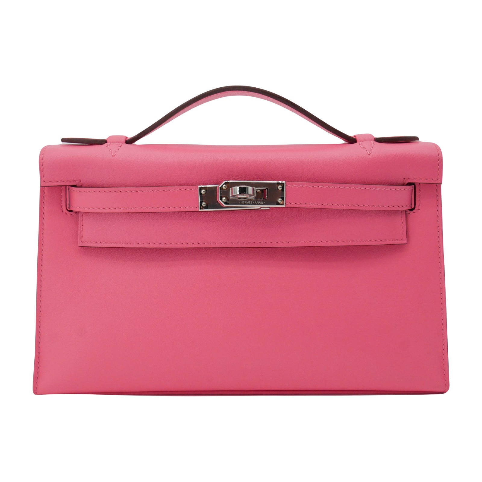 Hermès Kelly Pochette Rose Azalee Swift Leather PHW exclusive at