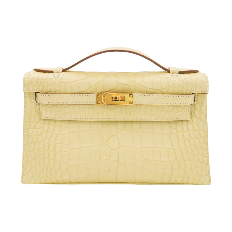 Herm�s Kelly Pochette Vanille Matte Alligator Gold Hardware