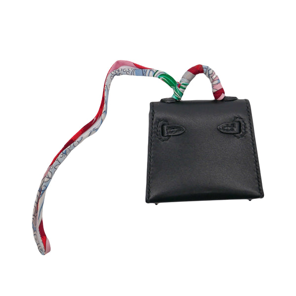 Herm�s Micro Mini Kelly Twilly Bag Charm Black Box Calf Leather Palladium Hardware (PHW)