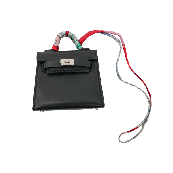 Herm�s Micro Mini Kelly Twilly Bag Charm Black Box Calf Leather Palladium Hardware (PHW)