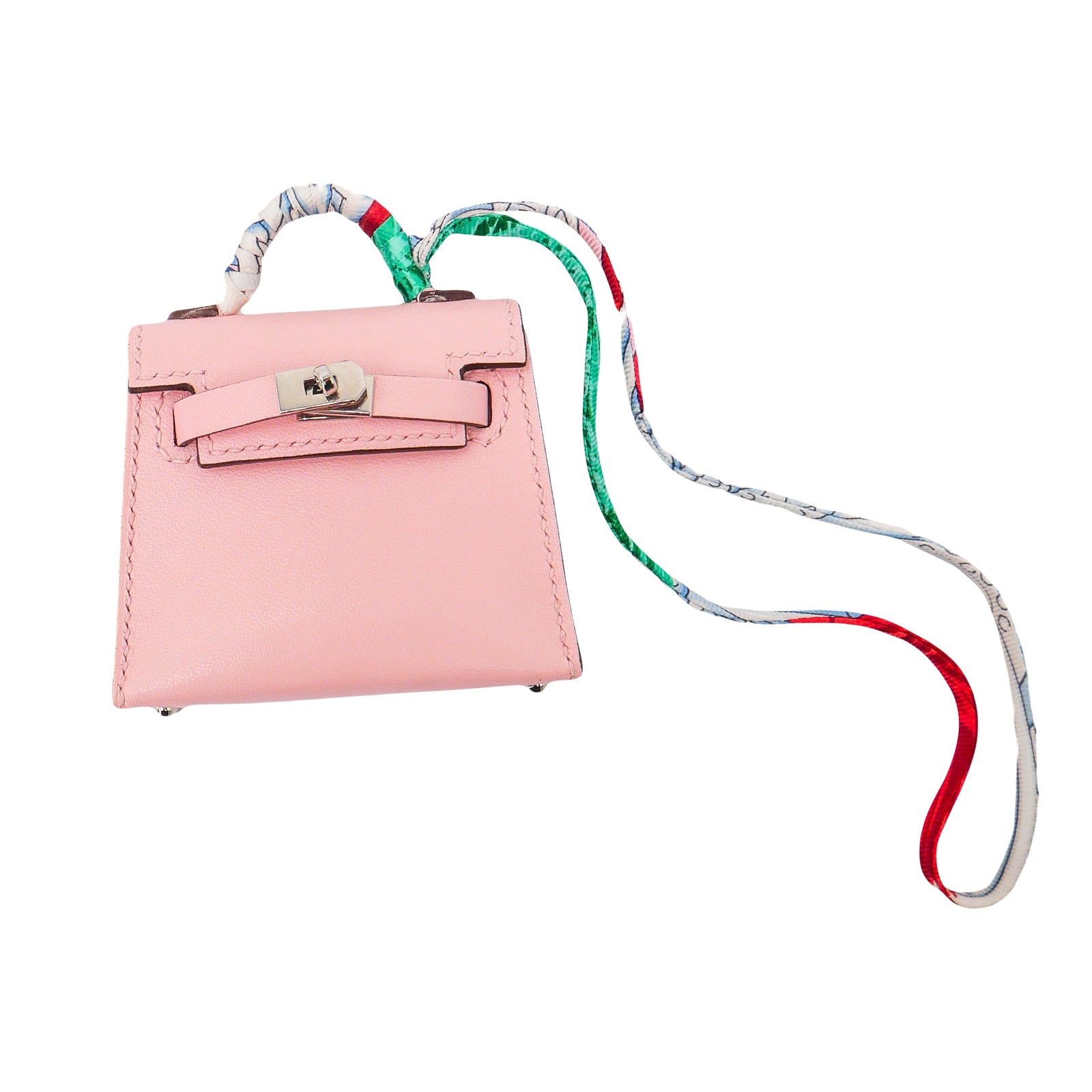 Hermes Micro Mini Kelly Twilly Bag Charm Rose Sakura Tadelakt Leather Prive Porter