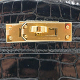 Herm√®s Mini Kelly II Black Shiny Crocodile Gold Hardware