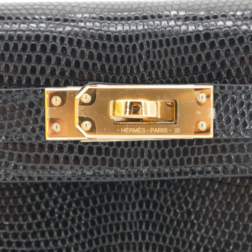 Hermès Kelly II Sellier Mini Black Shiny Lizard GHW exclusive at