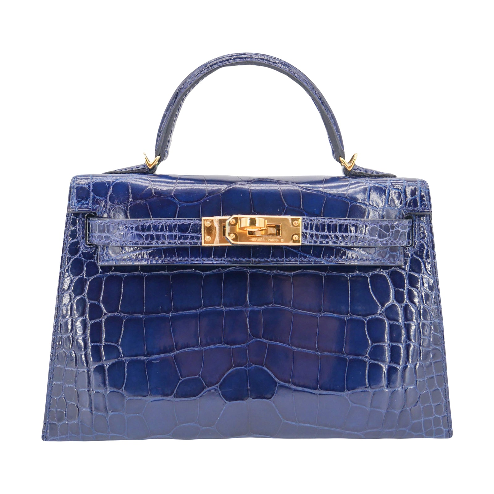 Hermès Kelly II Sellier Mini Bleu Saphir Shiny Alligator Gold