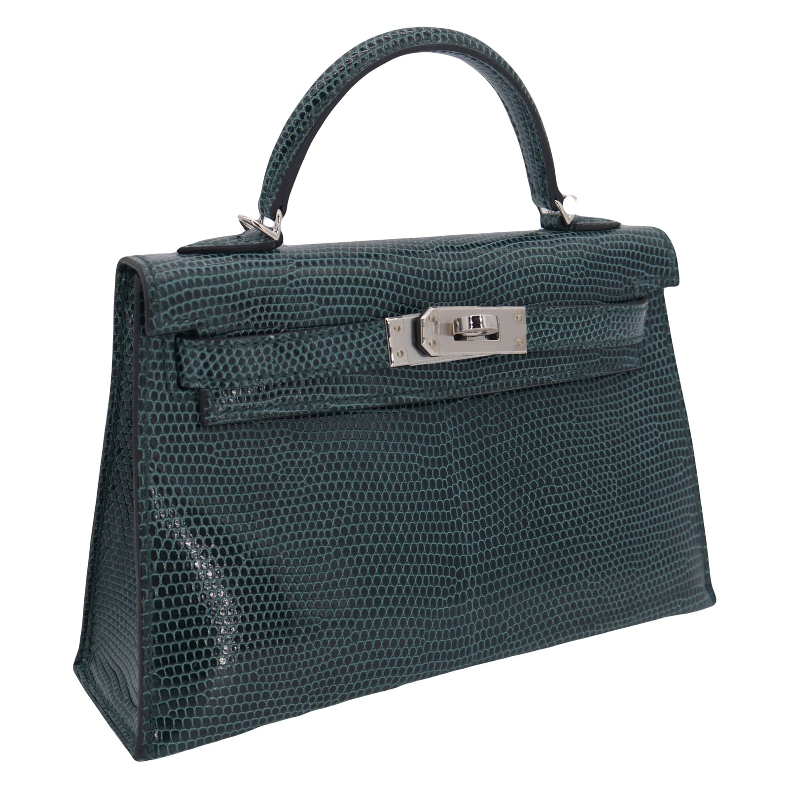 Hermès Kelly II Sellier Mini Vert Cypress Shiny Lizard PHW