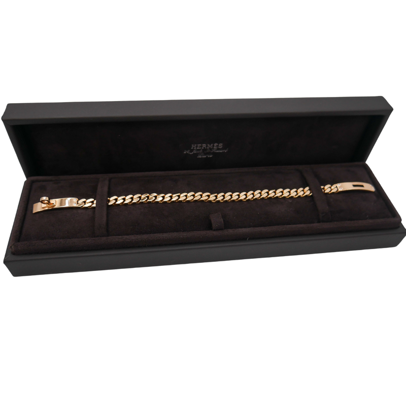 Hermès 18K Rose Gold Diamond PM Kelly Gourmette Bracelet