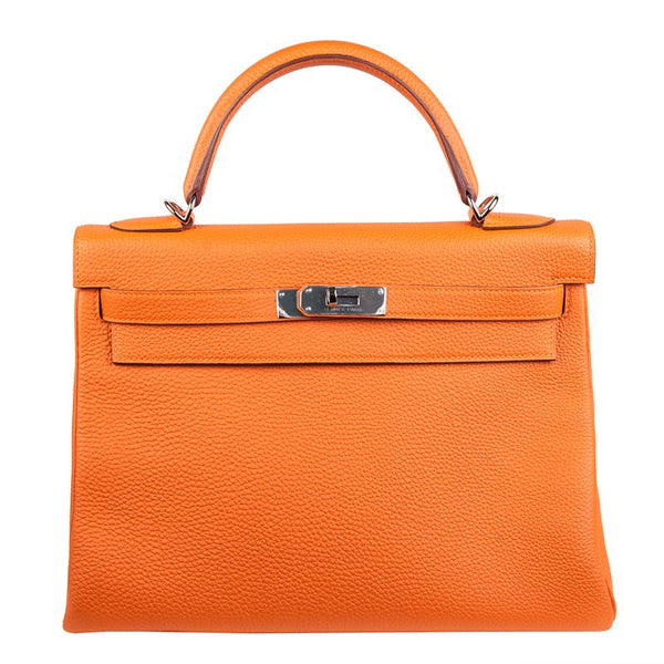 Hermès 32cm Kelly Orange Togo PHW exclusive at Privé Porter