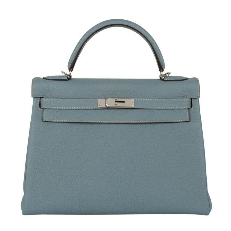 Priv√© Porter - Herm√©s 32cm Kelly Bleu Lin Togo PHW